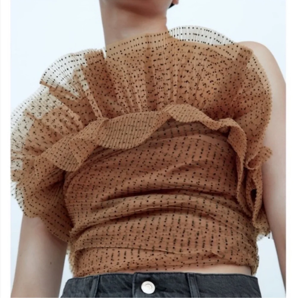 NWT Zara Tulle polka dot nude bustier top. - Picture 2 of 7